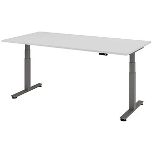 HAMMERBACHER XDSM2E elektrisch höhenverstellbarer Schreibtisch lichtgrau rechteckig, T-Fuß-Gestell grau 200,0 x 100,0 cm