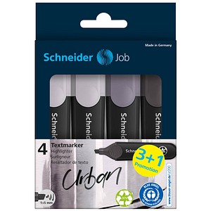 3 + 1 GRATIS: Schneider Job Textmarker farbsortiert, 3 St. + GRATIS 1 St.