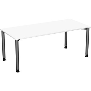 geramöbel Flex höhenverstellbarer Schreibtisch weiß, anthrazit rechteckig, 4-Fuß-Gestell grau 180,0 x 80,0 cm