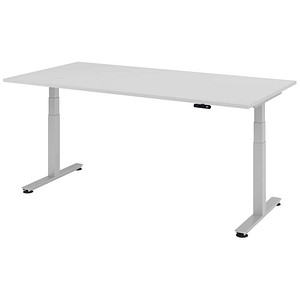 HAMMERBACHER XDSM2E elektrisch höhenverstellbarer Schreibtisch lichtgrau rechteckig, T-Fuß-Gestell silber 200,0 x 100,0 cm