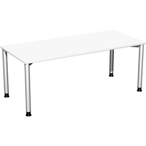 geramöbel Flex höhenverstellbarer Schreibtisch weiß, silber rechteckig, 4-Fuß-Gestell silber 180,0 x 80,0 cm