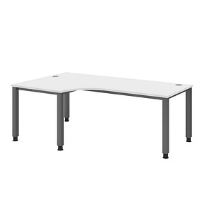 HAMMERBACHER QS82 höhenverstellbarer Schreibtisch weiß L-Form, 4-Fuß-Gestell grau 200,0 x 80,0/120,0 cm