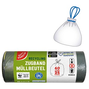 GUT&GÜNSTIG Müllbeutel RECYCLING 60,0 l schwarz, 25 St.