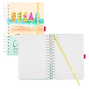 SIGEL Notizbuch mit Spirale Jolie® ca. DIN A5 punktkariert, pink, sandbraun, gelb, aquamarin Hardcover 240 Seiten, 1 St.