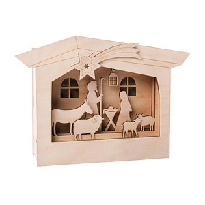 Rayher Holzbausatz 3D-Motivrahmen Krippe beige