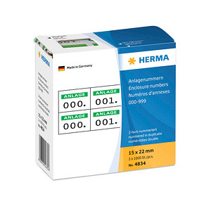 HERMA Klebenummern 4834 Zahlen, weiß/grün 15,0 x 22,0 mm, 2x1.000 Etiketten