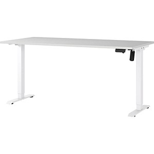 GERMANIA Boras höhenverstellbarer Schreibtisch lichtgrau rechteckig, T-Fuß-Gestell weiß 160,0 x 80,0 cm