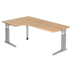 HAMMERBACHER Haziender höhenverstellbarer Schreibtisch eiche L-Form, C-Fuß-Gestell silber 200,0 x 80,0/120,0 cm