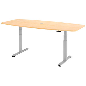 HAMMERBACHER Konferenztisch XDSM22 ahorn Tonnenform, T-Fuß-Gestell silber, 220,0 x 103,0 x 62,0 - 127,0 cm