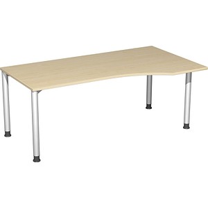 geramöbel Flex höhenverstellbarer Schreibtisch ahorn, silber Trapezform, 4-Fuß-Gestell silber 180,0 x 80,0/100,0 cm