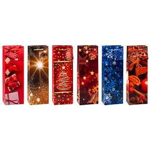TSI Geschenktüten für Flaschen Weihnachten Serie 8 Motiv sortiert 12,0 x 36,0 cm, 12 St.