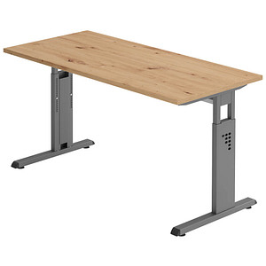 HAMMERBACHER OS614 Schreibtisch asteiche rechteckig, C-Fuß-Gestell grau 140,0 x 67,2 cm