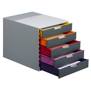 AKTION: DURABLE Schubladenbox VARICOLOR®  dunkelgrau mit bunten Farblinien 7605-27, DIN A4 mit 5 Schubladen, 1 St.