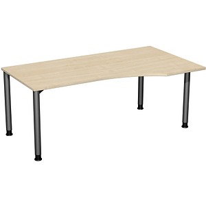 geramöbel Flex höhenverstellbarer Schreibtisch ahorn, anthrazit Trapezform, 4-Fuß-Gestell grau 180,0 x 80,0/100,0 cm