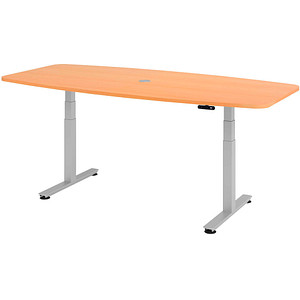 HAMMERBACHER Konferenztisch XDSM22 buche Tonnenform, T-Fuß-Gestell silber, 220,0 x 103,0 x 62,0 - 127,0 cm
