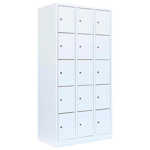 LÜLLMANN Schließfachschrank signalweiß 520537, 15 Schließfächer 88,5 x 50,0 x 180,0 cm