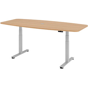 HAMMERBACHER Konferenztisch XDSM22 eiche Tonnenform, T-Fuß-Gestell silber, 220,0 x 103,0 x 62,0 - 127,0 cm