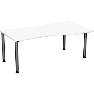 geramöbel Flex höhenverstellbarer Schreibtisch weiß, anthrazit Trapezform, 4-Fuß-Gestell grau 180,0 x 80,0/100,0 cm