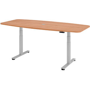 HAMMERBACHER Konferenztisch XDSM22 nussbaum Tonnenform, T-Fuß-Gestell silber, 220,0 x 103,0 x 62,0 - 127,0 cm