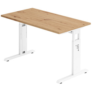 HAMMERBACHER OS612 Schreibtisch Asteiche rechteckig, C-Fuß-Gestell weiß 120,0 x 67,2 cm