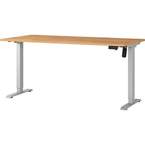 GERMANIA Boras höhenverstellbarer Schreibtisch grandson-eiche rechteckig, T-Fuß-Gestell silber 160,0 x 80,0 cm