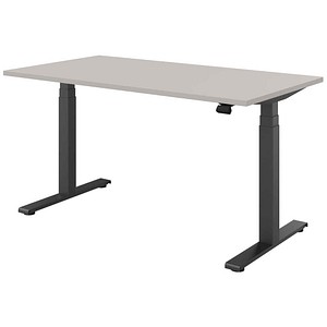 fm fouraction elektrisch höhenverstellbarer Schreibtisch lichtgrau rechteckig, T-Fuß-Gestell anthrazit 140,0 x 80,0 cm