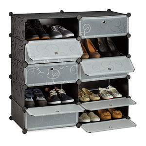 relaxdays Schuhschrank, 10021978_46 schwarz, transparent 10 Fachböden 94,0 x 36,5 x 90,0 cm