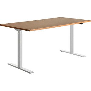 Topstar E-Table elektrisch höhenverstellbarer Schreibtisch buche rechteckig, T-Fuß-Gestell weiß 160,0 x 80,0 cm