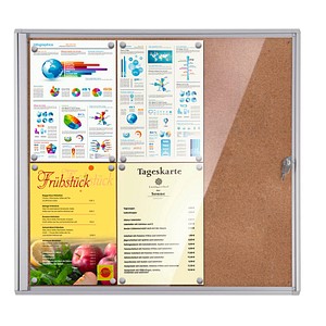 Showdown® Displays Schaukasten Economy XS Kork silber 6x DIN A4 71,1 x 2,6 x 65,5 cm, 1 St.