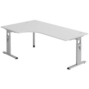 HAMMERBACHER Gradeo höhenverstellbarer Schreibtisch lichtgrau L-Form, C-Fuß-Gestell silber 200,0 x 80,0/120,0 cm