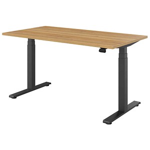 fm fouraction elektrisch höhenverstellbarer Schreibtisch eiche rechteckig, T-Fuß-Gestell anthrazit 140,0 x 80,0 cm