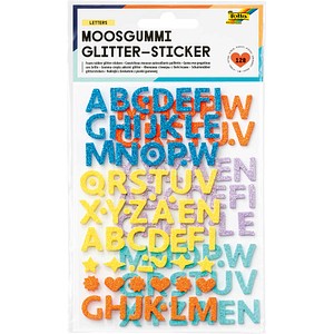 folia Moosgummi Glitter-Sticker Letters blau, gelb, orange, flieder, türkis 128 St.
