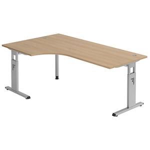 HAMMERBACHER OS 82 höhenverstellbarer Schreibtisch eiche L-Form, C-Fuß-Gestell silber 200,0 x 80,0/120,0 cm