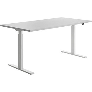 Topstar E-Table elektrisch höhenverstellbarer Schreibtisch lichtgrau rechteckig, T-Fuß-Gestell weiß 160,0 x 80,0 cm