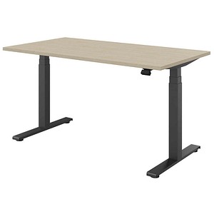 fm fouraction elektrisch höhenverstellbarer Schreibtisch königsahorn rechteckig, T-Fuß-Gestell anthrazit 140,0 x 80,0 cm