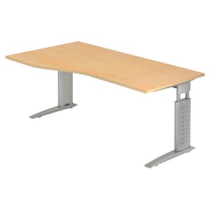 HAMMERBACHER Haziender höhenverstellbarer Schreibtisch ahorn Trapezform, C-Fuß-Gestell silber 180,0 x 100,0 cm
