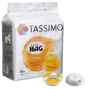 TASSIMO Café HAG Crema entkoffeiniert  Kaffeediscs, Arabica- und Robustabohnen kräftig, 16 St.
