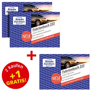 2 + 1 GRATIS: AVERY Zweckform Fahrtenbuch, Pkw mit Kraftstoffverbrauch Formularbücher, 2 St. + GRATIS 1 St.