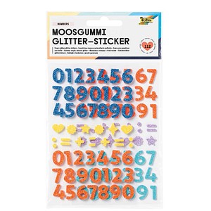 folia Moosgummi Glitter-Sticker Numbers blau, gelb, orange, flieder, türkis 112 St.