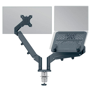 AKTION: LEITZ Laptop-Monitor-Halterung Ergo 65380089 dunkelgrau für 1 Monitor und 1 Laptop, Tischklemme mit Prämie nach Registrierung