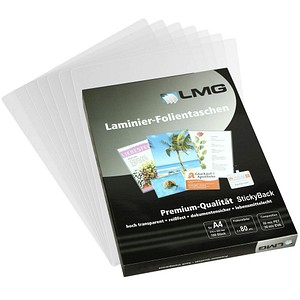 LMG Laminierfolien glänzend für A4 80 micron selbstklebender Rücken, 100 St.