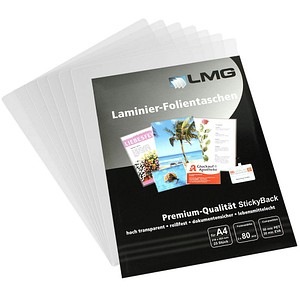 LMG Laminierfolien glänzend für A4 80 micron selbstklebender Rücken, 25 St.