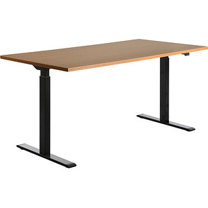 Topstar E-Table elektrisch höhenverstellbarer Schreibtisch buche rechteckig, T-Fuß-Gestell schwarz 160,0 x 80,0 cm