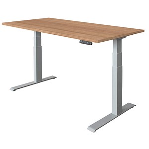 HAMMERBACHER XDKB16 elektrisch höhenverstellbarer Schreibtisch nussbaum rechteckig, C-Fuß-Gestell silber 160,0 x 80,0 cm