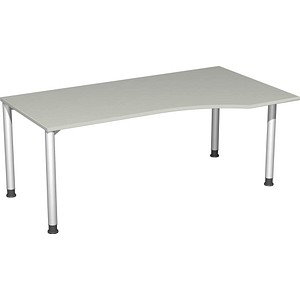 geramöbel Flex höhenverstellbarer Schreibtisch lichtgrau, silber Trapezform, 4-Fuß-Gestell silber 180,0 x 80,0/100,0 cm