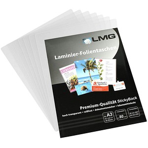 LMG Laminierfolien glänzend für A3 80 micron selbstklebender Rücken, 25 St.