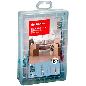 fischer easyDIY Box Neue Wohnung 547212 Dübel- und Schrauben-Sortiment, 76-teilig