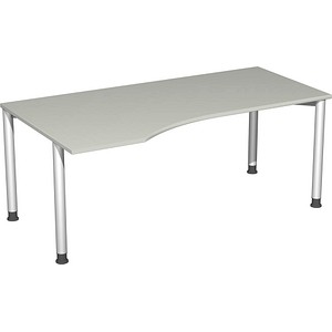 geramöbel Flex höhenverstellbarer Schreibtisch lichtgrau, silber Trapezform, 4-Fuß-Gestell silber 180,0 x 80,0/100,0 cm