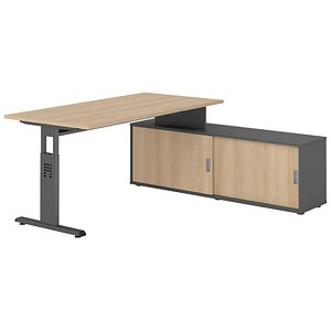 HAMMERBACHER OSE16SB höhenverstellbarer Schreibtisch eiche rechteckig, T-Fuß-Gestell grau 160,0 x 80,0 cm