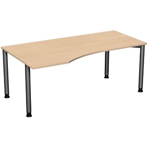 geramöbel Flex höhenverstellbarer Schreibtisch buche, anthrazit Trapezform, 4-Fuß-Gestell grau 180,0 x 80,0/100,0 cm